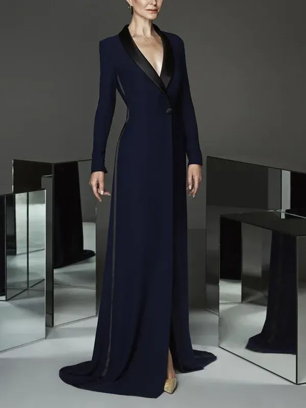 V-Neck Long-Sleeve Solid Color Bodysuit Dress