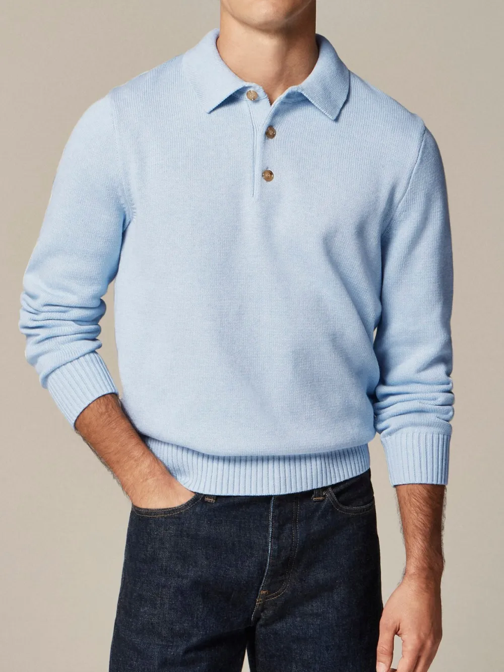 Light Blue Long Sleeve Polo Style Knit Sweater