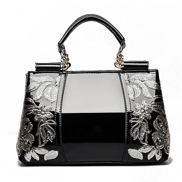 Women's Handbag Top Handle Bag PU Leather Daily Going out Embossed Flower Wine Black White