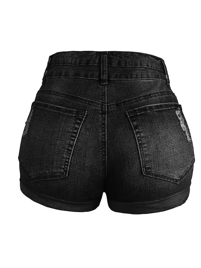 Women's Jeans Shorts Denim Blue Dark Blue Black Mid Waist Fashion Office Casual Baggy Micro-elastic Short Comfort Plain S M L XL XXL
