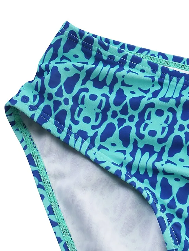 Women's Swimwear Tankini 2 Piece Normal Swimsuit 2 Piece Modest Swimwear Open Back Printing Color Block Blue Camisole Strap Bathing Suits New Vacation Fashion