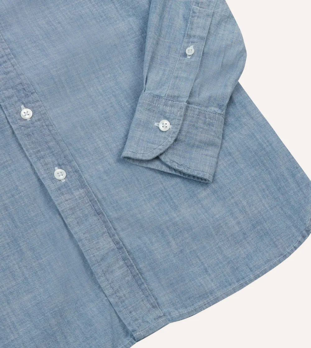Light Blue Cotton Chambray Button-Down Shirt Casual Style