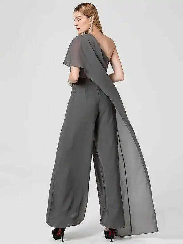 Urban Solid Color Tiered One-Shoulder Jumpsuits
