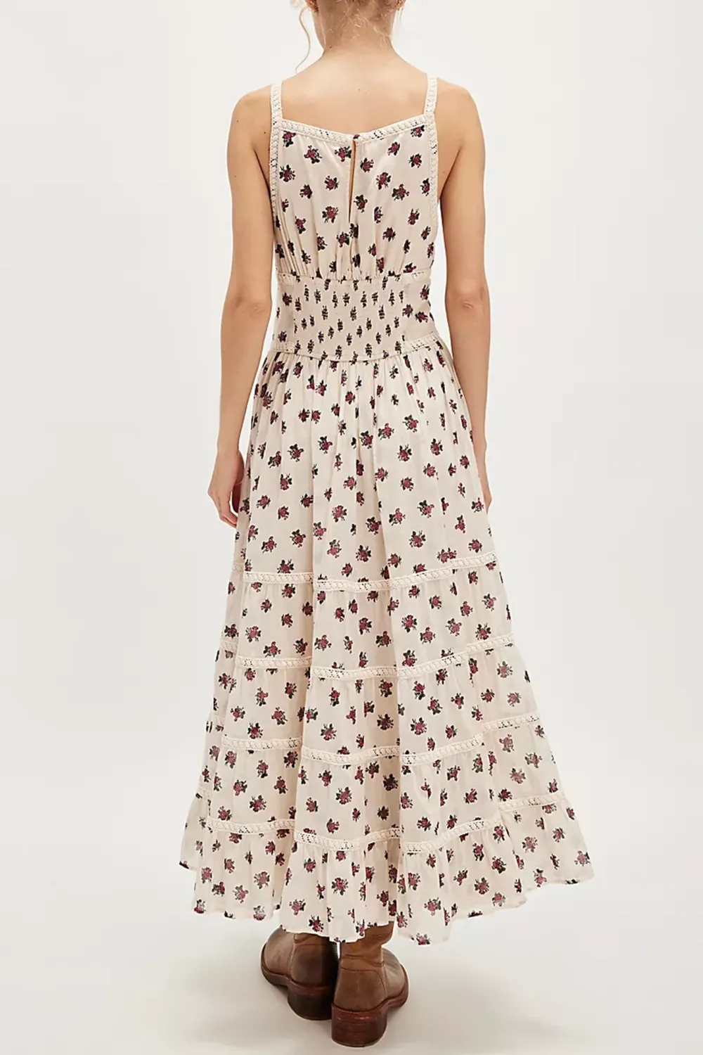 Long Sleeve Floral Print Tiered Midi Dress