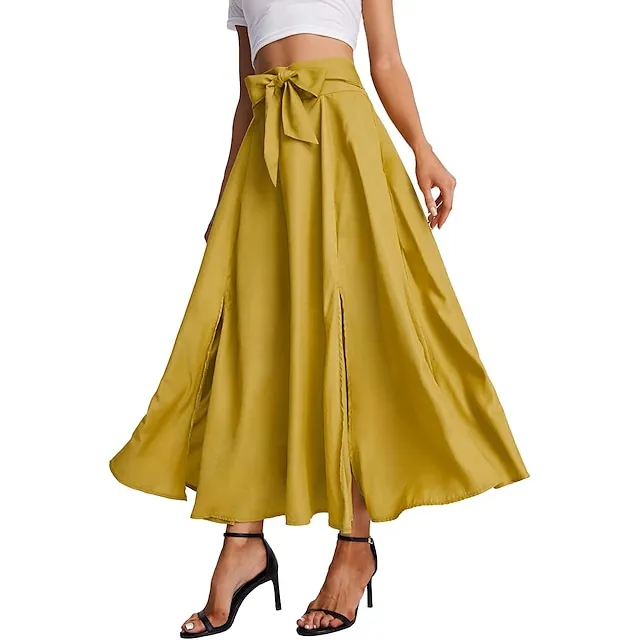 Women's Skirt Swing Work Skirts Long Skirt Maxi Cotton Blend Yellow Red Orange Skirts Autumn / Fall Streetwear Weekend S M L