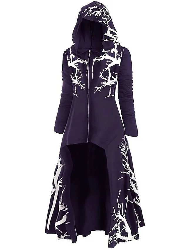 Women's Plus Size Winter Coat Coat Print Abstract Outdoor Halloween Long Sleeve Hoodie Long Winter Fall Black Blue Purple L XL XXL 3XL 4XL