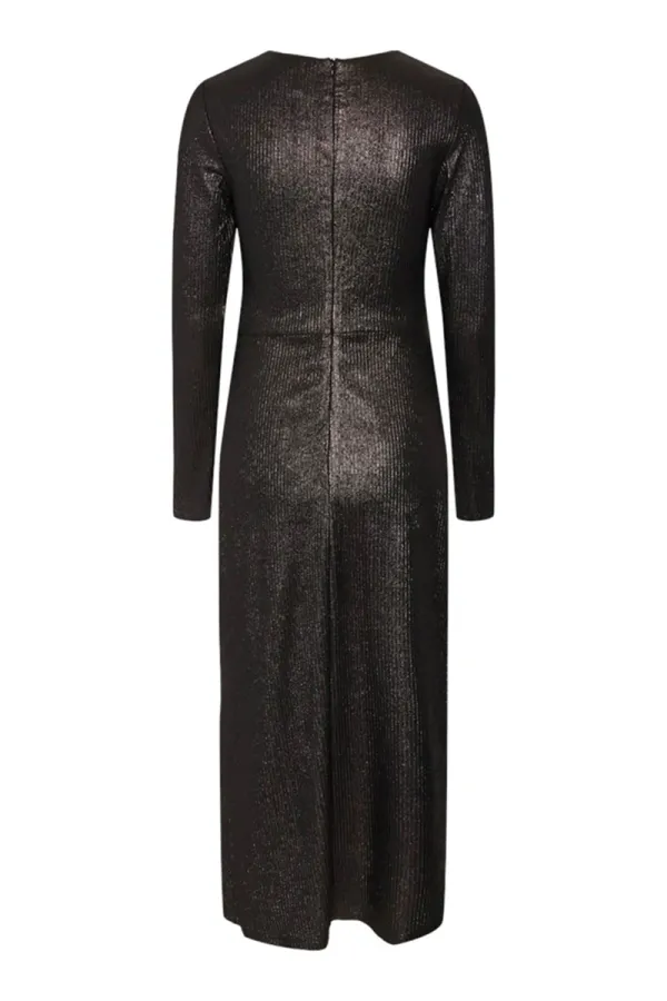 Crew Neck Maxi Dress with Metallic Fibres