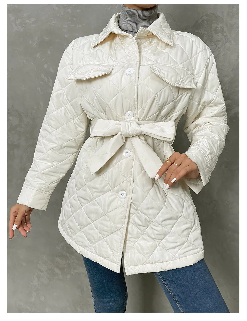 Solid Front Tie Puffer Coat
