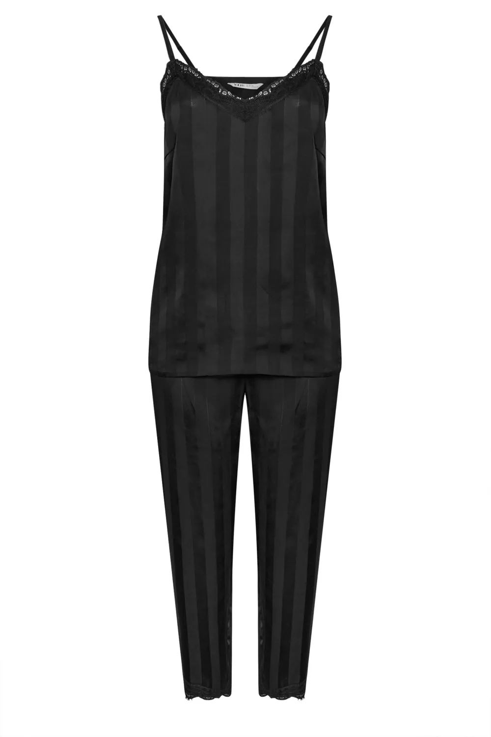 YOURS Curve Black Stripe Satin Pyjama Set