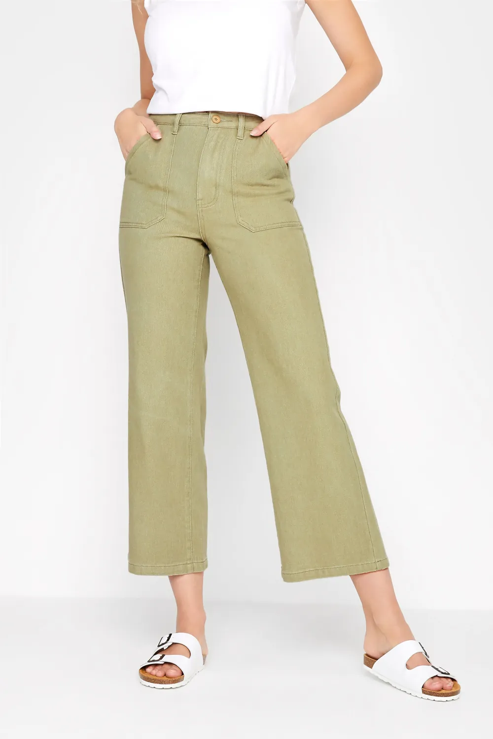 LTS Tall Cream Cotton Twill Wide Leg Cropped Trousers