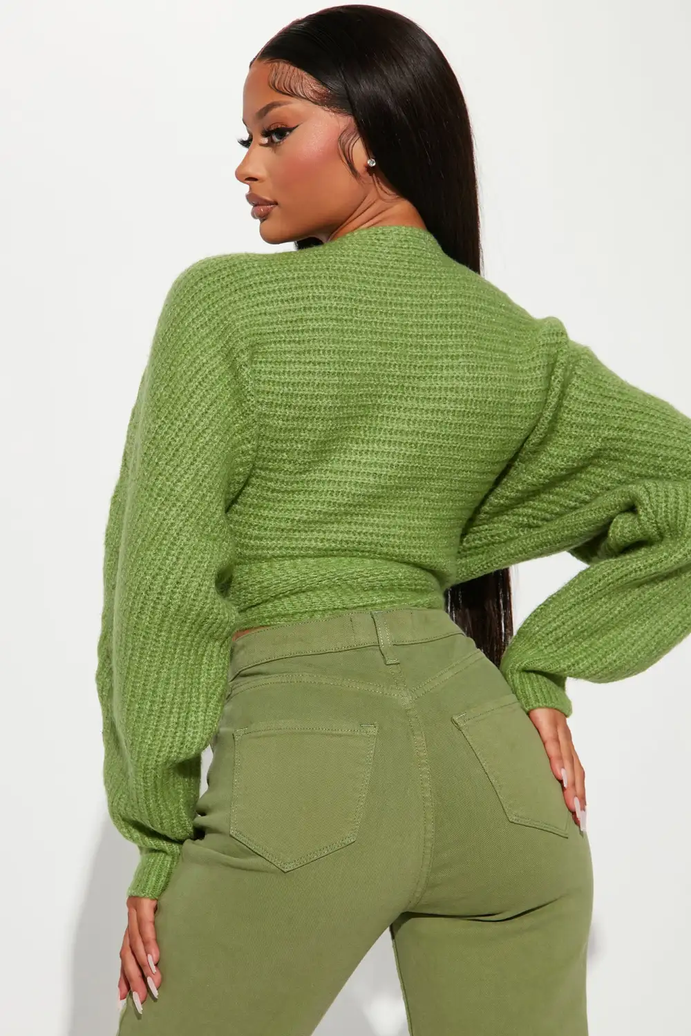 Under Wraps Rib Knit Sweater - Green