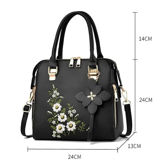 Women's Handbag Crossbody Bag Shoulder Bag Dome Bag PU Leather Office Daily Pendant Embroidery Chain Flower Black Yellow Pink