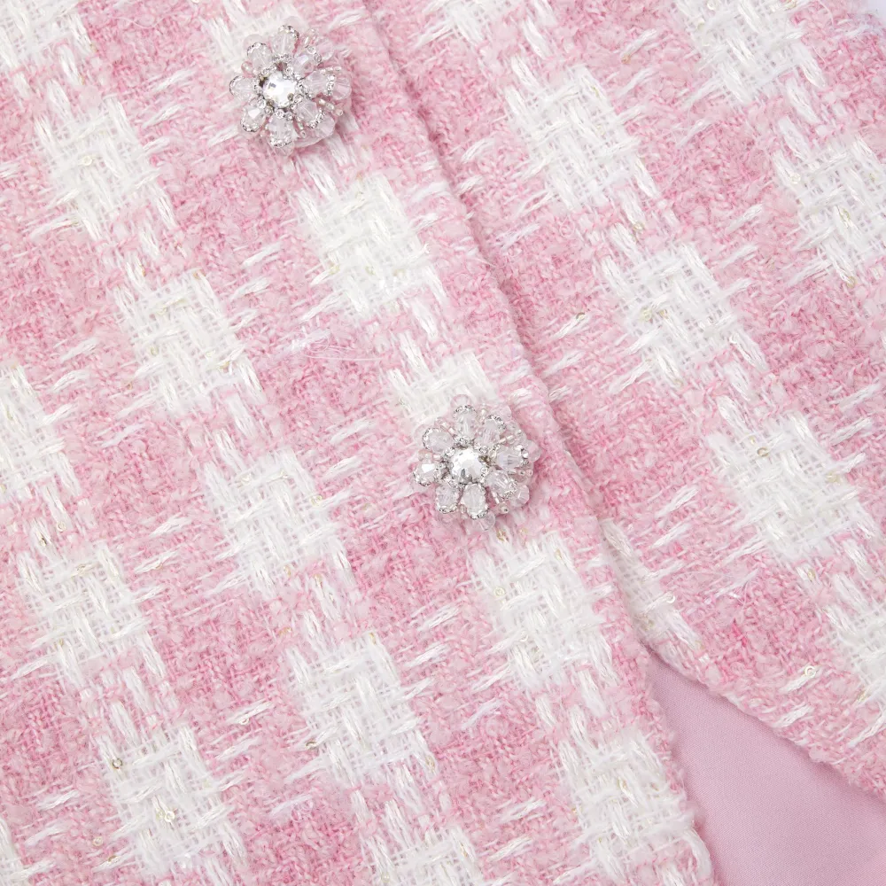 Pink Check Boucle Mini Skirt