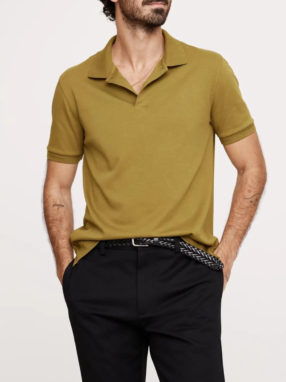 Men's Citrine Forest Green Meditation Soft Cotton Polo Shirt