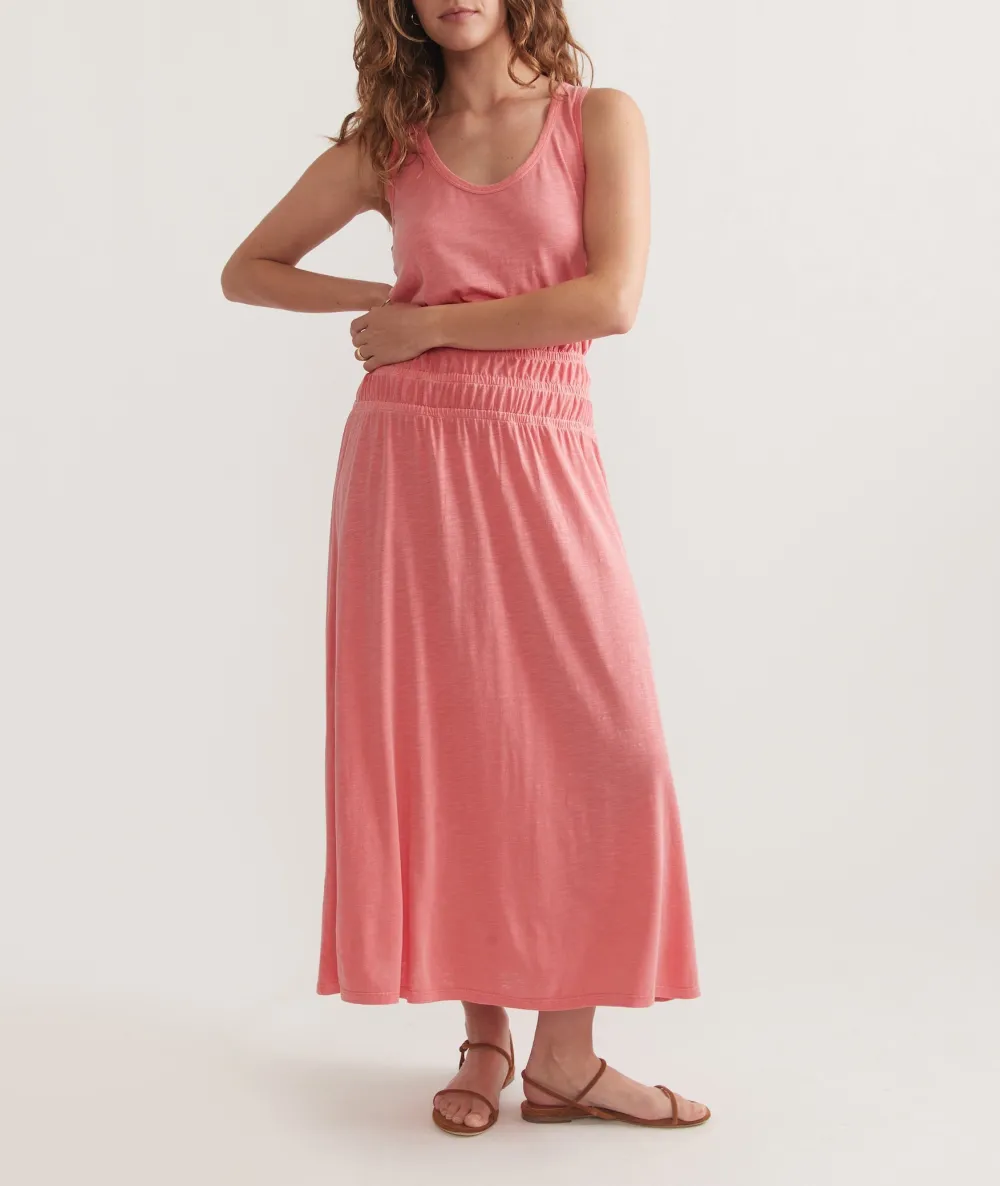Pink Smocked Waist Midi Dress
