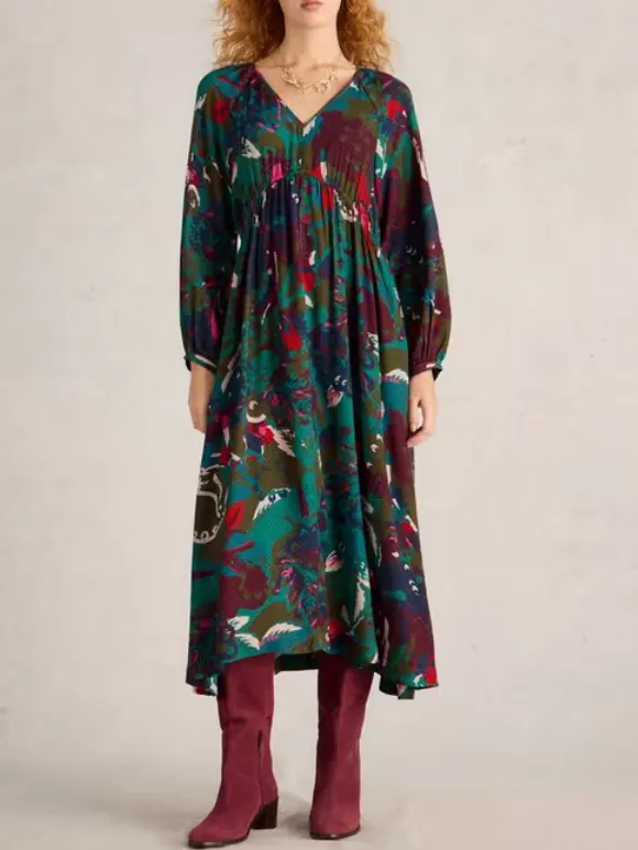 Midi Dress In Green Print