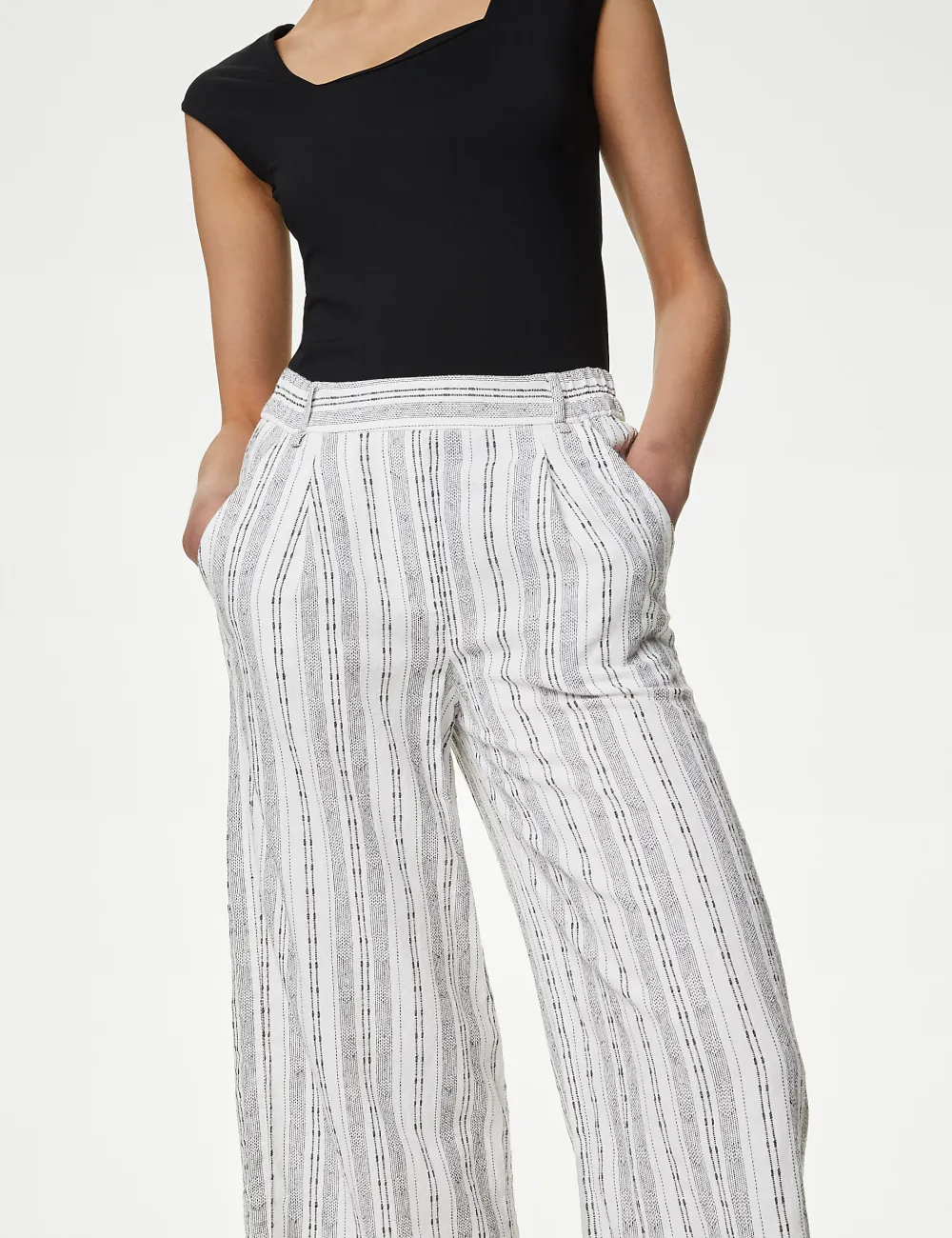 Linen Striped Wide Leg Trousers