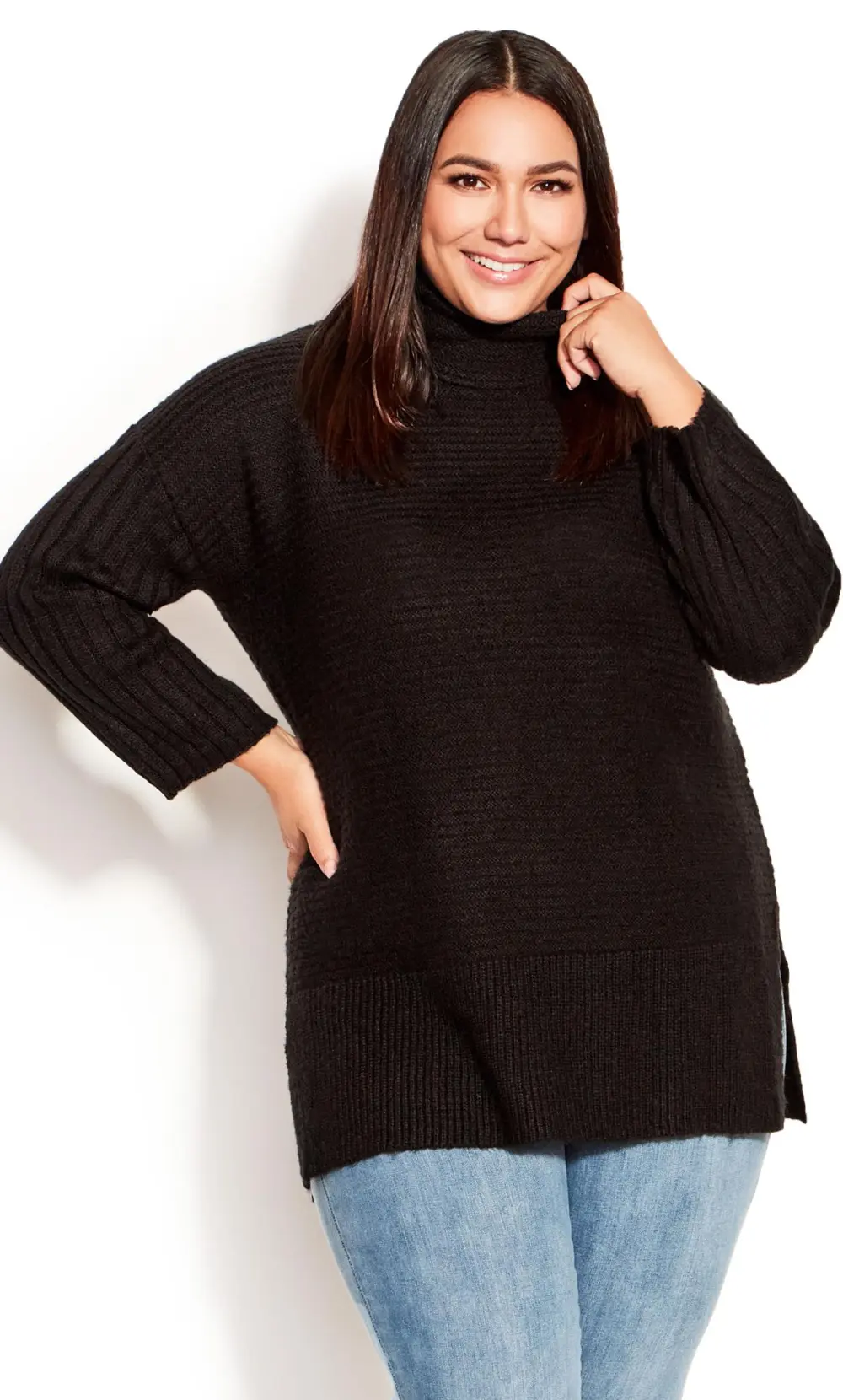 Evans Black Roll Neck Ribbed Knit Jumper