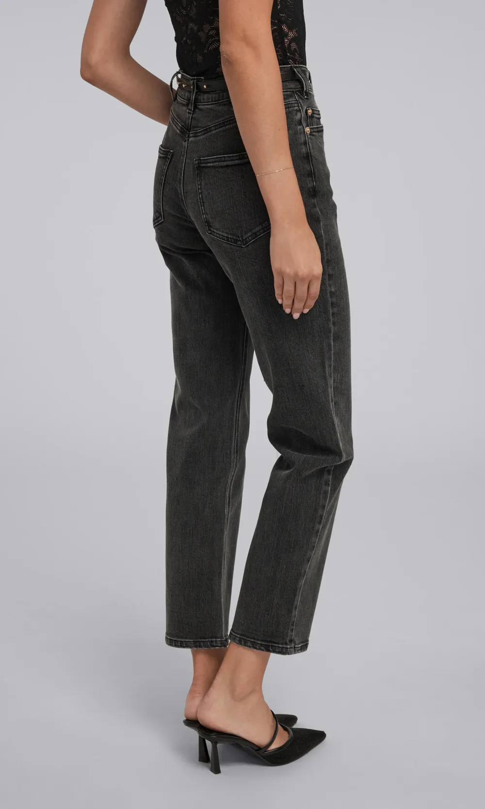 Denim Pants With Faux Leather Belt