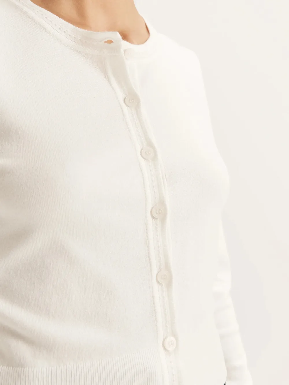 White Button Front Long Sleeve Cardigan