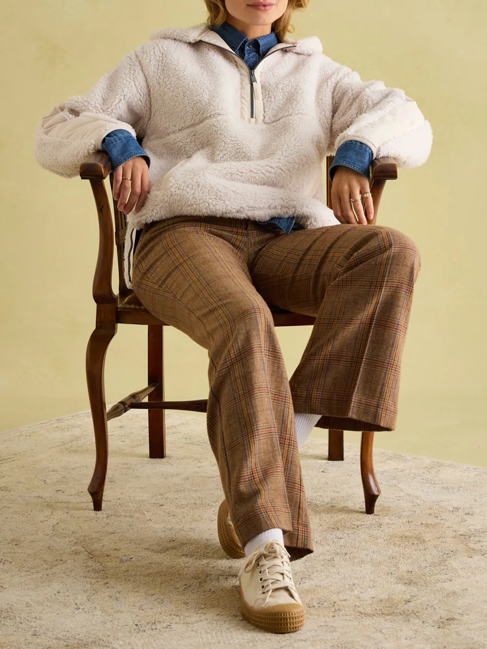 Slight Stretch Cream Hooded Fleece