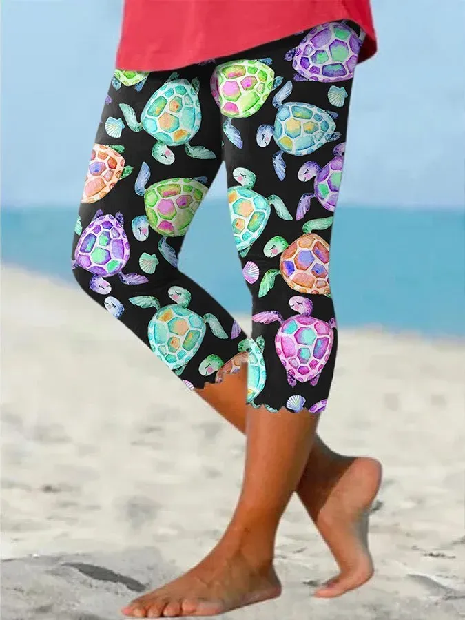 Sea Turtle Beach With Pocket Vacation Print Leggings
