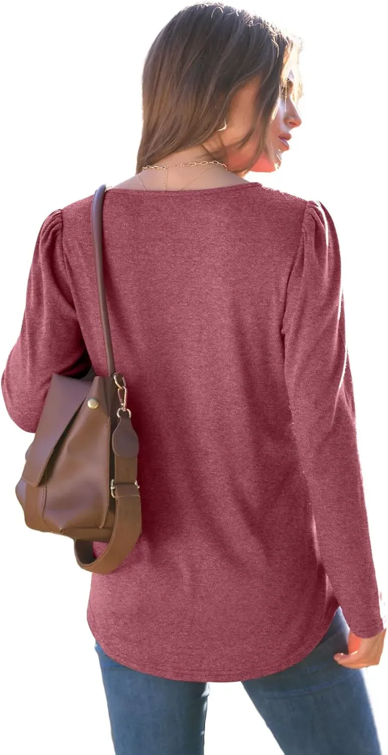 WIHOLL Blouses for Womens Dressy Casual 2024 Fall Tops Long Sleeve Shirts Loose Fit Tunics