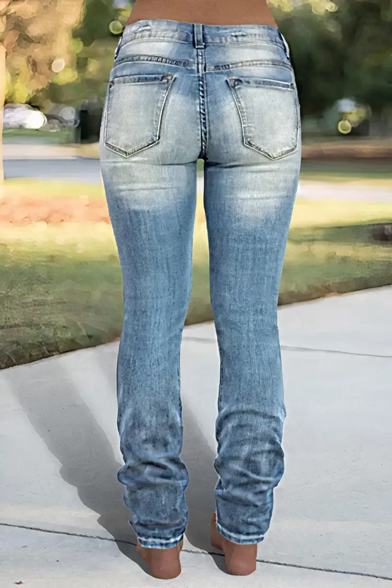 Ladder Ripped Low Rise Skinny Jeans