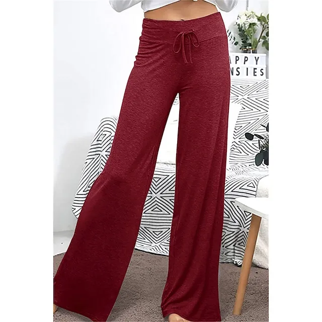 Women's Loungewear Pants Nighty 1 PCS Pure Color Fashion Simple Comfort Home Daily Vacation Cotton Breathable Long Pant Elastic Waist Basic Summer Spring Black Wine