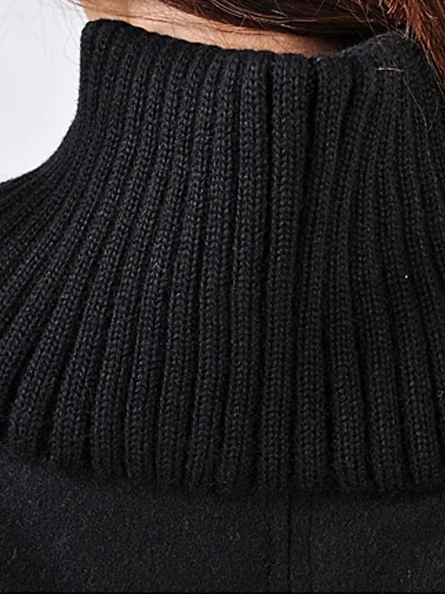 Women's Winter Coat Cloak / Capes Long Coat Winter Coat Single Breasted Thermal Warm Trench Coat Single Breasted Stand Collar Loose Fit Outerwear Long Sleeve Black