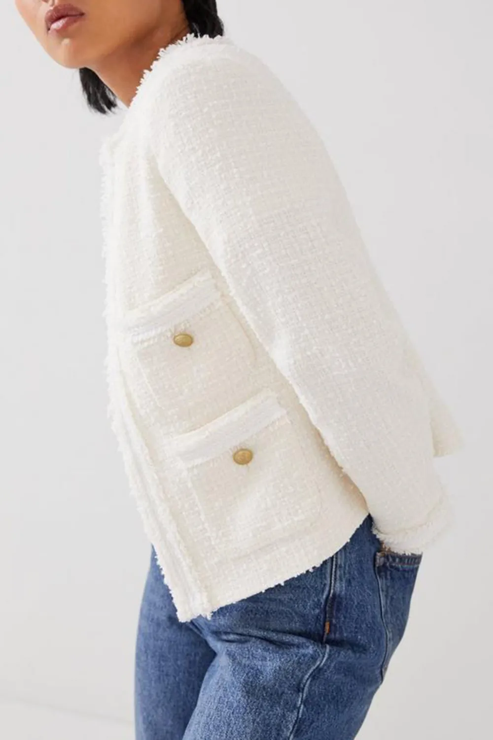 White Tweed Pocket Detail Short Jacket