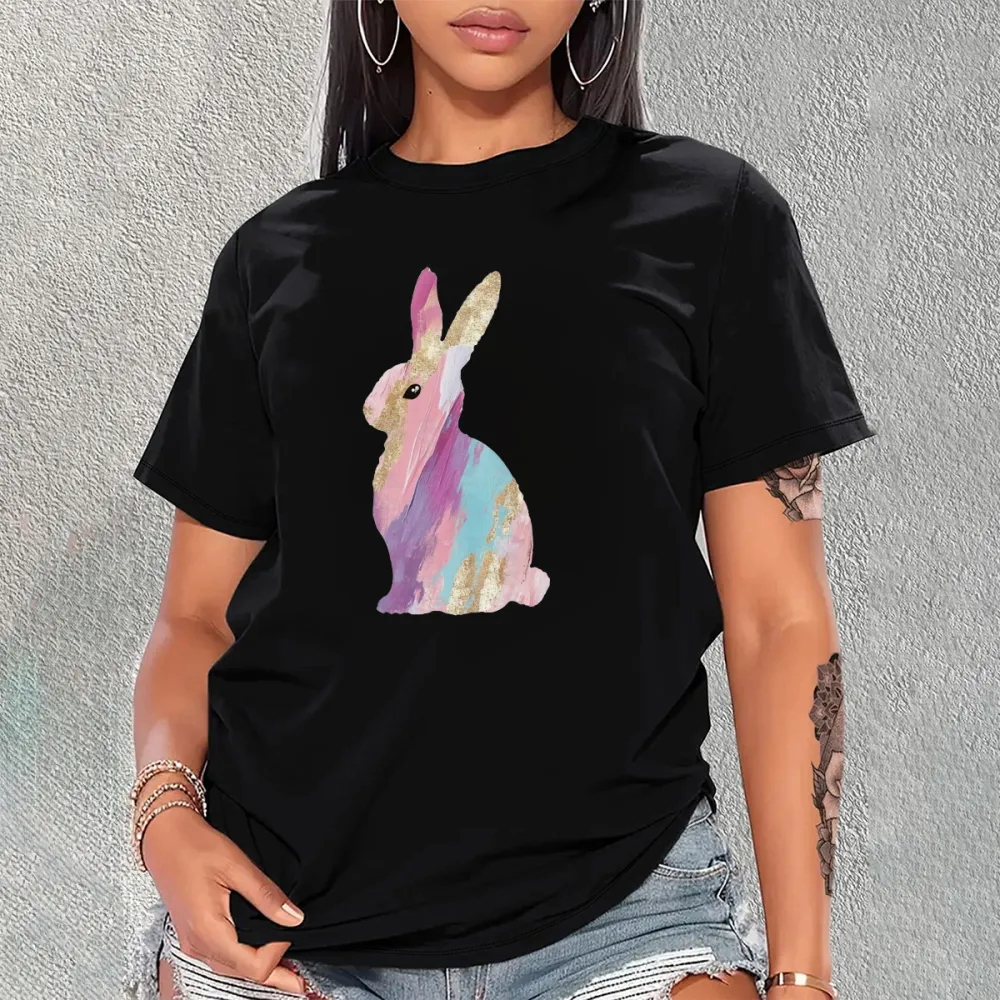 Colorful Bunny Pattern In Pink, Purple, Blue And Gold Glitter Effect, Easter, Casual T-Shirt.