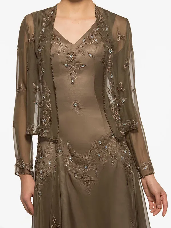 Embroidery Asymmetry Mother of the Bride Dress with Jacket
