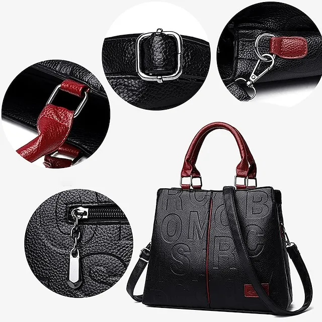 Women's Handbag Shoulder Bag PU Leather Outdoor Daily Large Capacity Waterproof Durable Letter Black / Red Black & Yellow