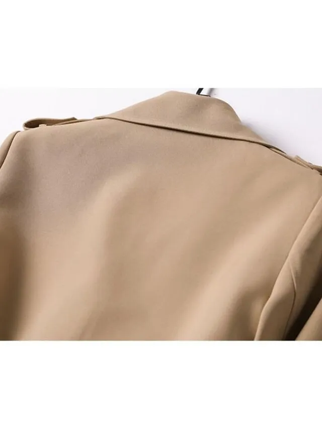 Women's Trench Coat Long Lace up Patchwork Coat Black Blue Camel Beige Fashion Daily Fall Single Breasted Rolled collar Regular Fit S M L XL XXL 3XL