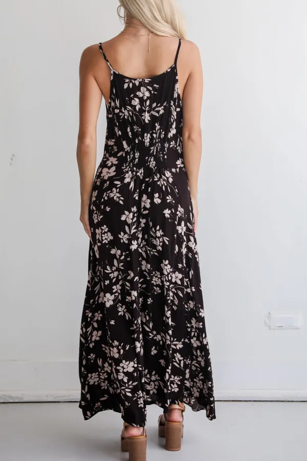 Marvelously Darling Black Floral Maxi Dress