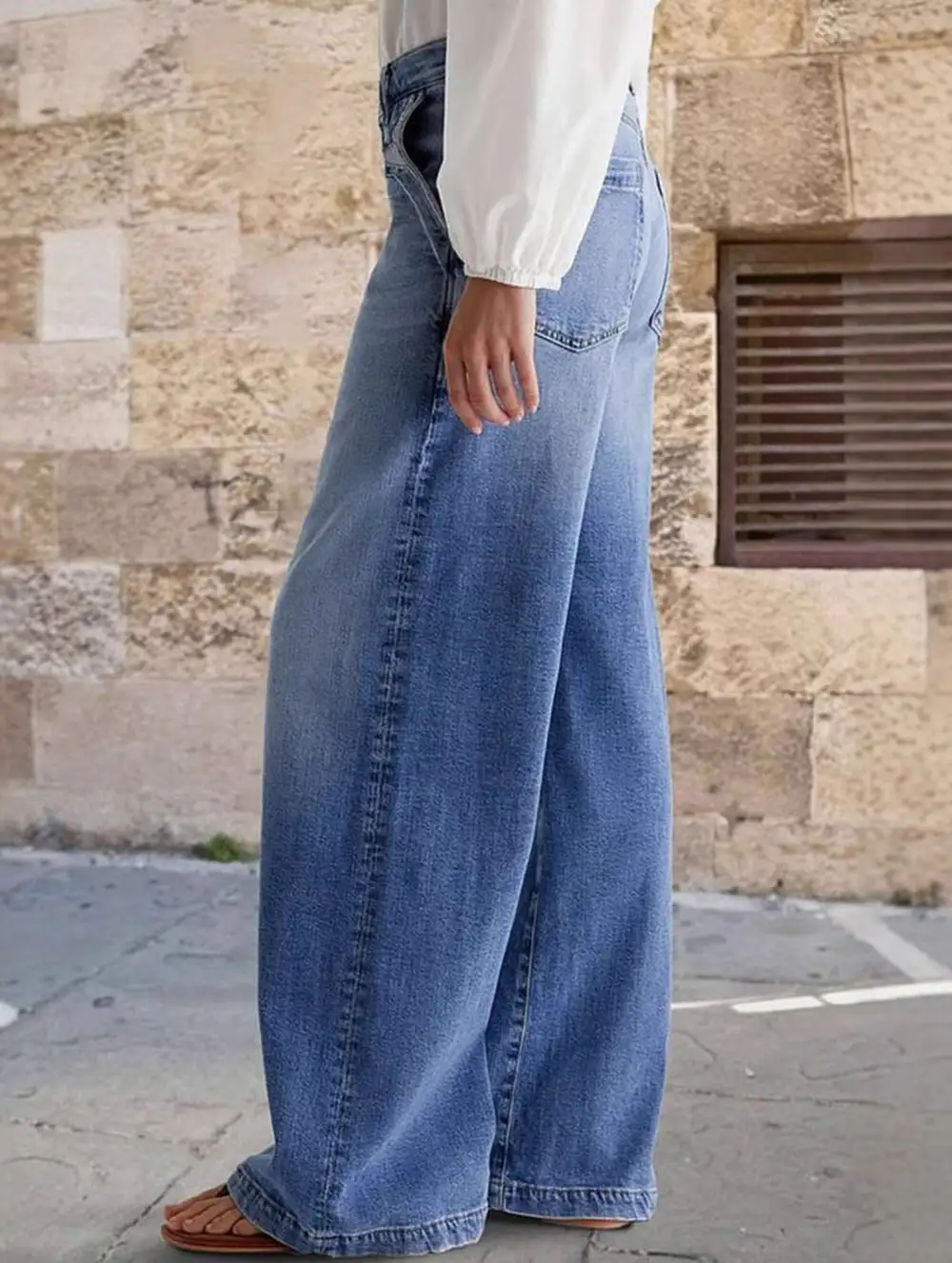 Wide-Leg Embroidered Stretch Straight Leg Casual Jeans