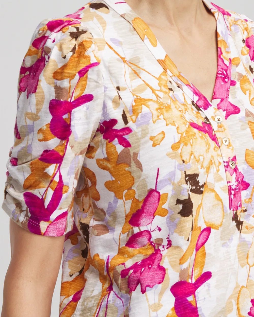 Short Sleeve Floral Puff Sleeve Blouse