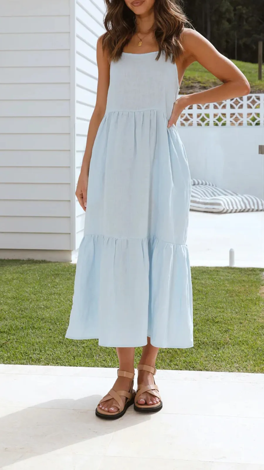 Loose Fluffy Long Suspender Maxi Dress