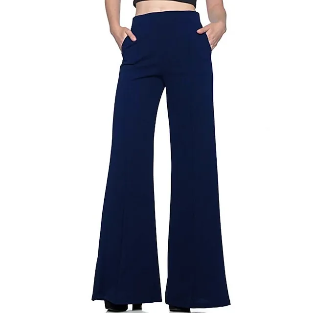 Women's Dress Wide Leg Pants Bootcut Flare Full Length Pocket Baggy Micro-elastic Mid Waist Streetwear Casual Casual Weekend Black White S M Summer Spring & Fall