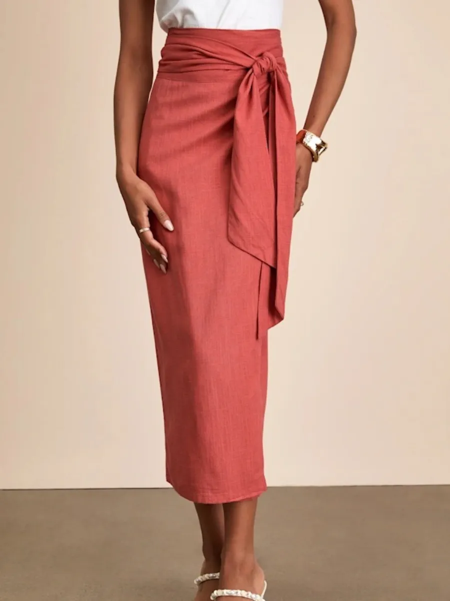 Tie Front Wrap Midi Skirt