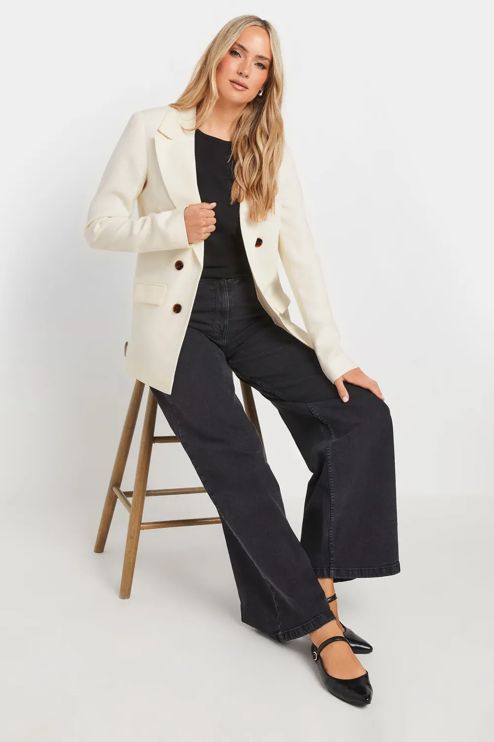LTS Tall Ivory White Double Breasted Blazer
