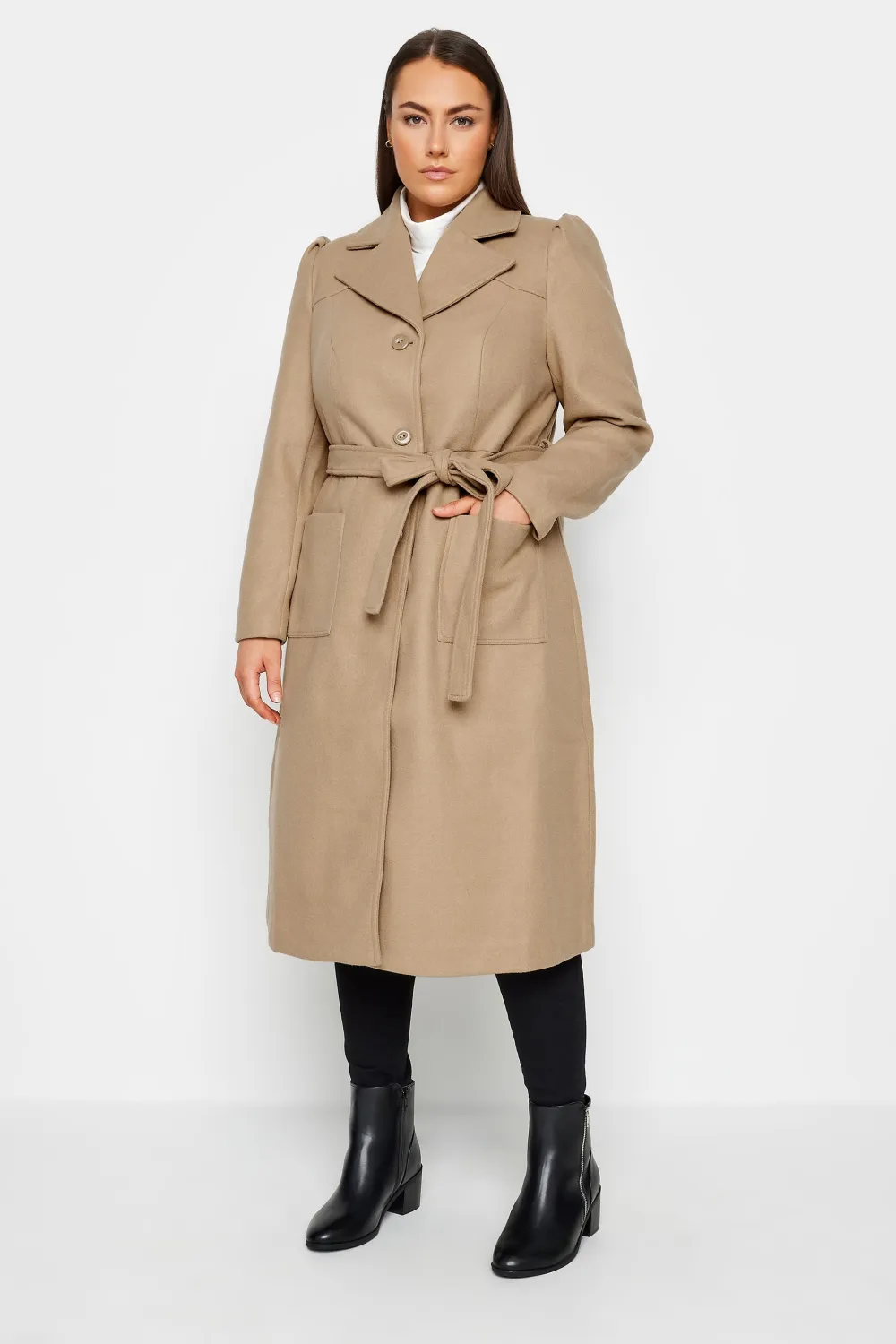 Evans Beige Brown Wool Blend Trench Coat