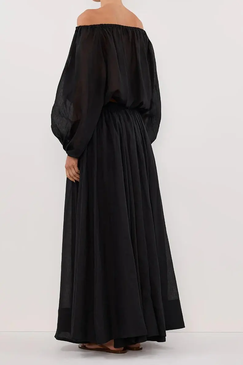BLACK RAMIE MAXI SKIRT