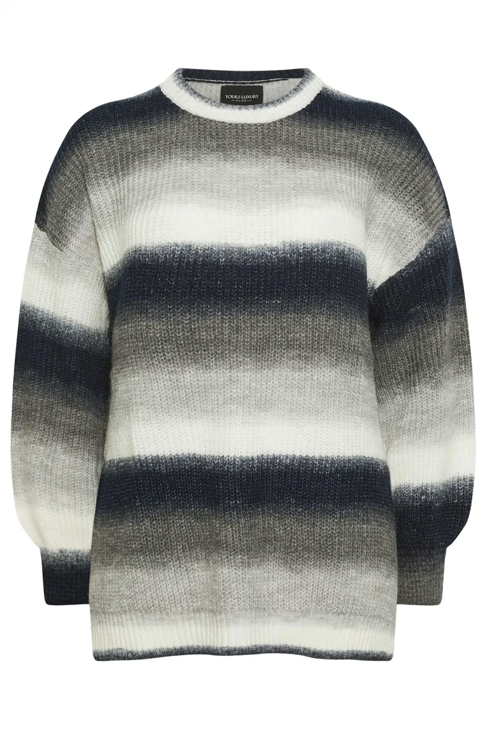 YOURS Curve Black & White Ombre Stripe Print Knitted Jumper