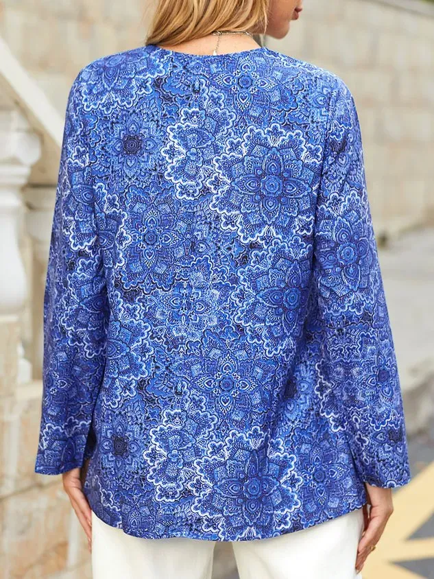 V Neck Floral Vacation Casual T-Shirt/Tee