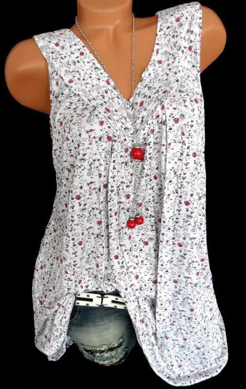 Plus Size Women Fashion Blouse Casual Loose Floral Printed Tops