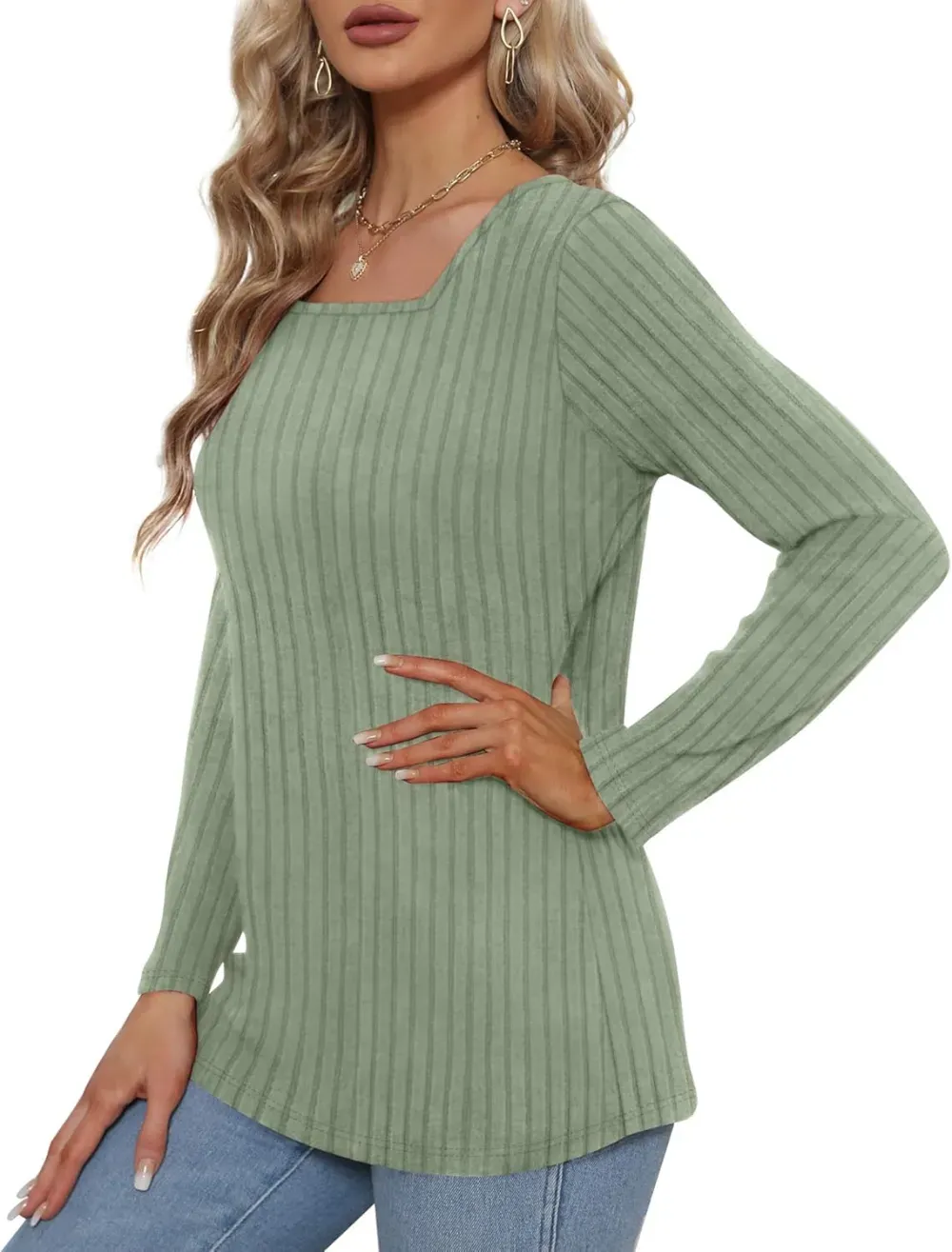 OFEEFAN Long Sleeve Shirts for Women Lightweight Crew Neck Casual Tunic Tops