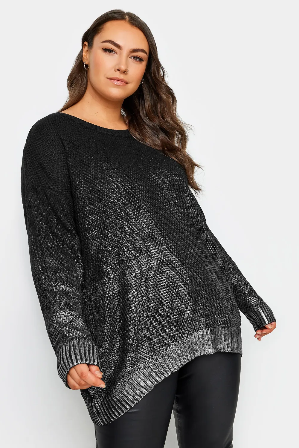 YOURS Curve Black Foil Printed Jumper