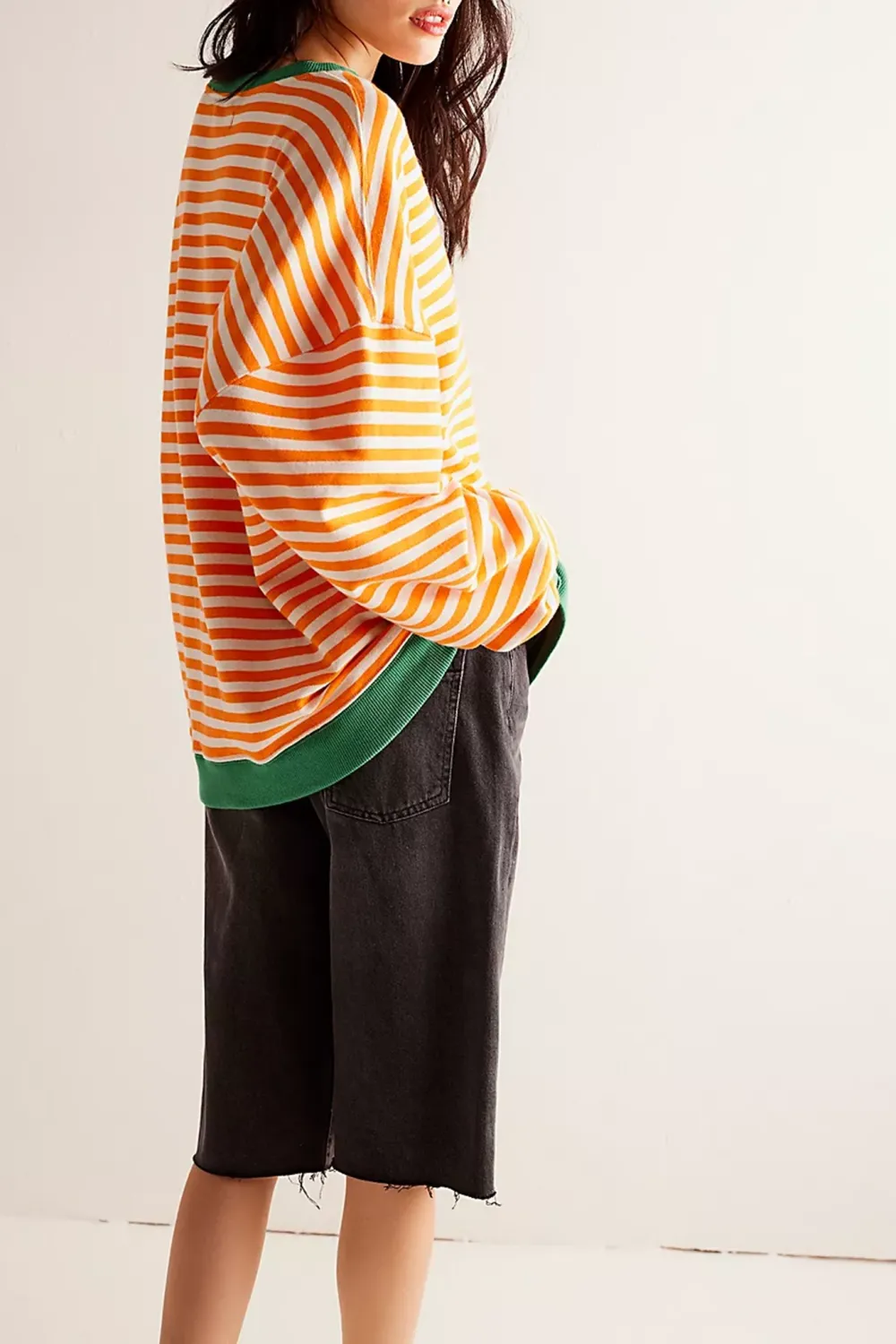 Oversized Striped Crew Neck Sweatshirt